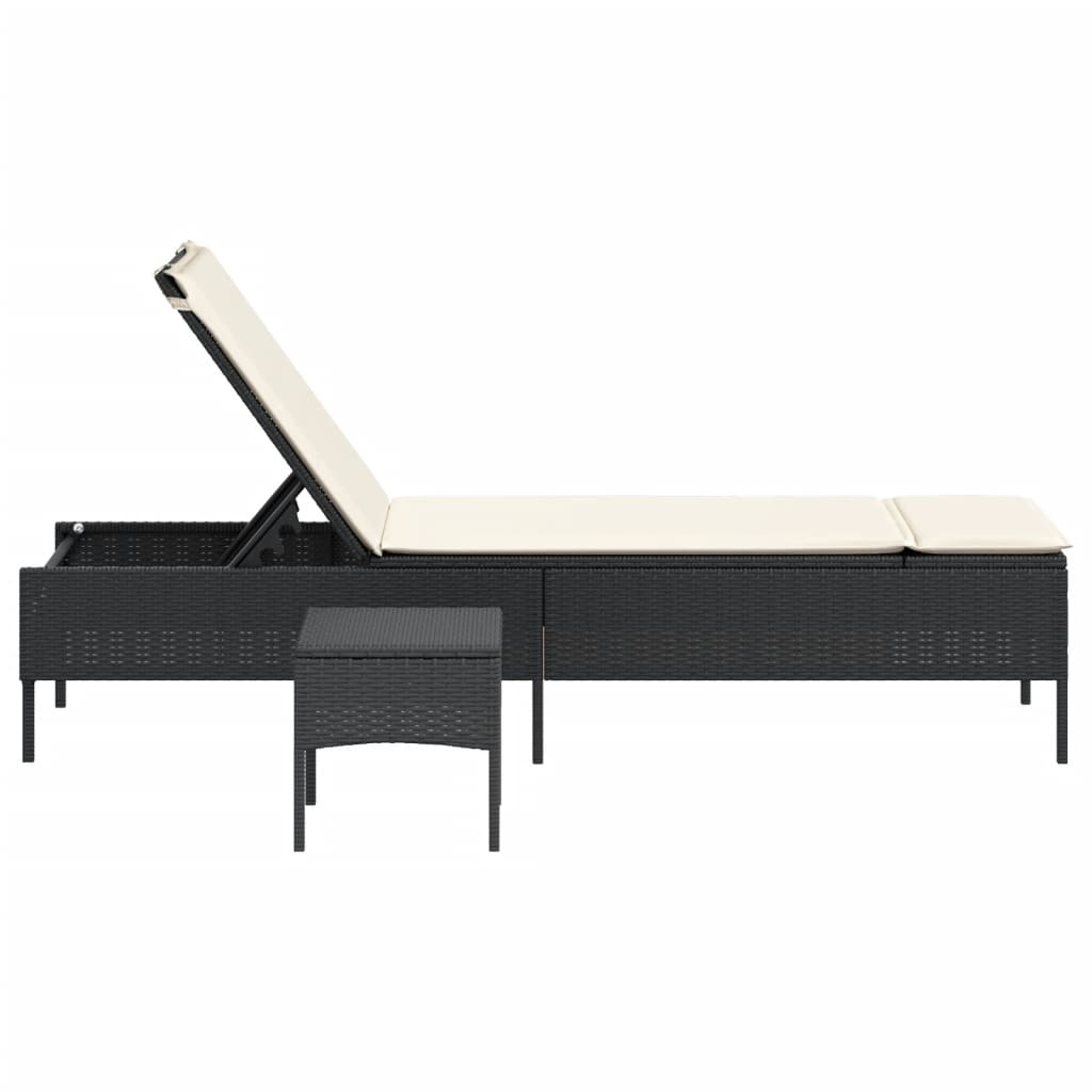 Ligbed met tafel en kussen poly rattan zwart is nu te koop bij PeponiXL, paradijselijk wonen!