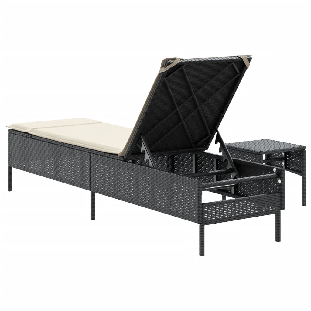 Ligbed met tafel en kussen poly rattan zwart is nu te koop bij PeponiXL, paradijselijk wonen!