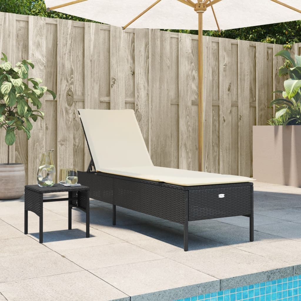 Ligbed met tafel en kussen poly rattan zwart is nu te koop bij PeponiXL, paradijselijk wonen!