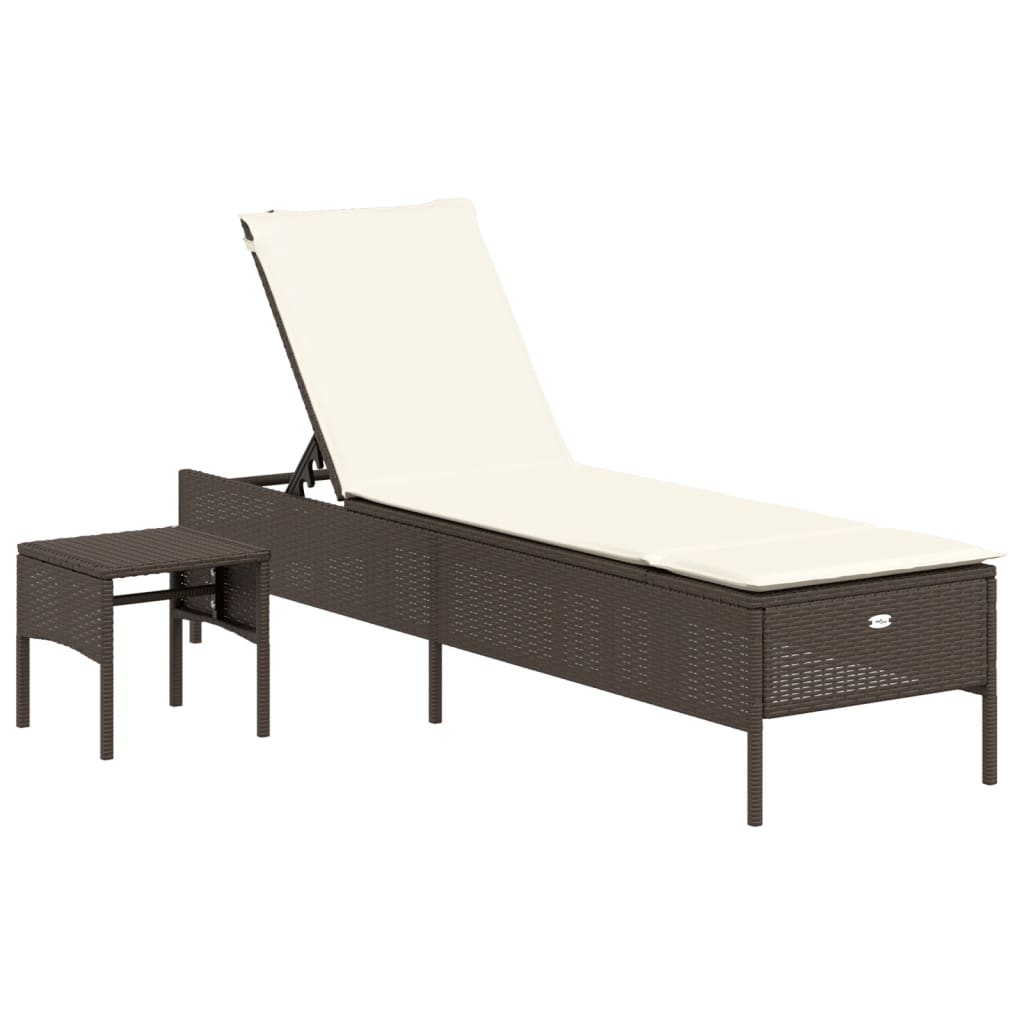 Ligbed met tafel en kussen poly rattan bruin is nu te koop bij PeponiXL, paradijselijk wonen!