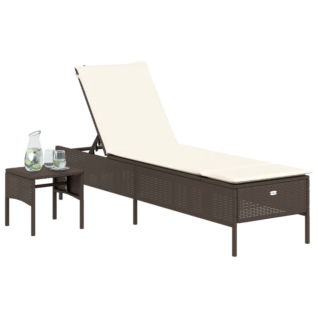 Ligbed met tafel en kussen poly rattan bruin is nu te koop bij PeponiXL, paradijselijk wonen!