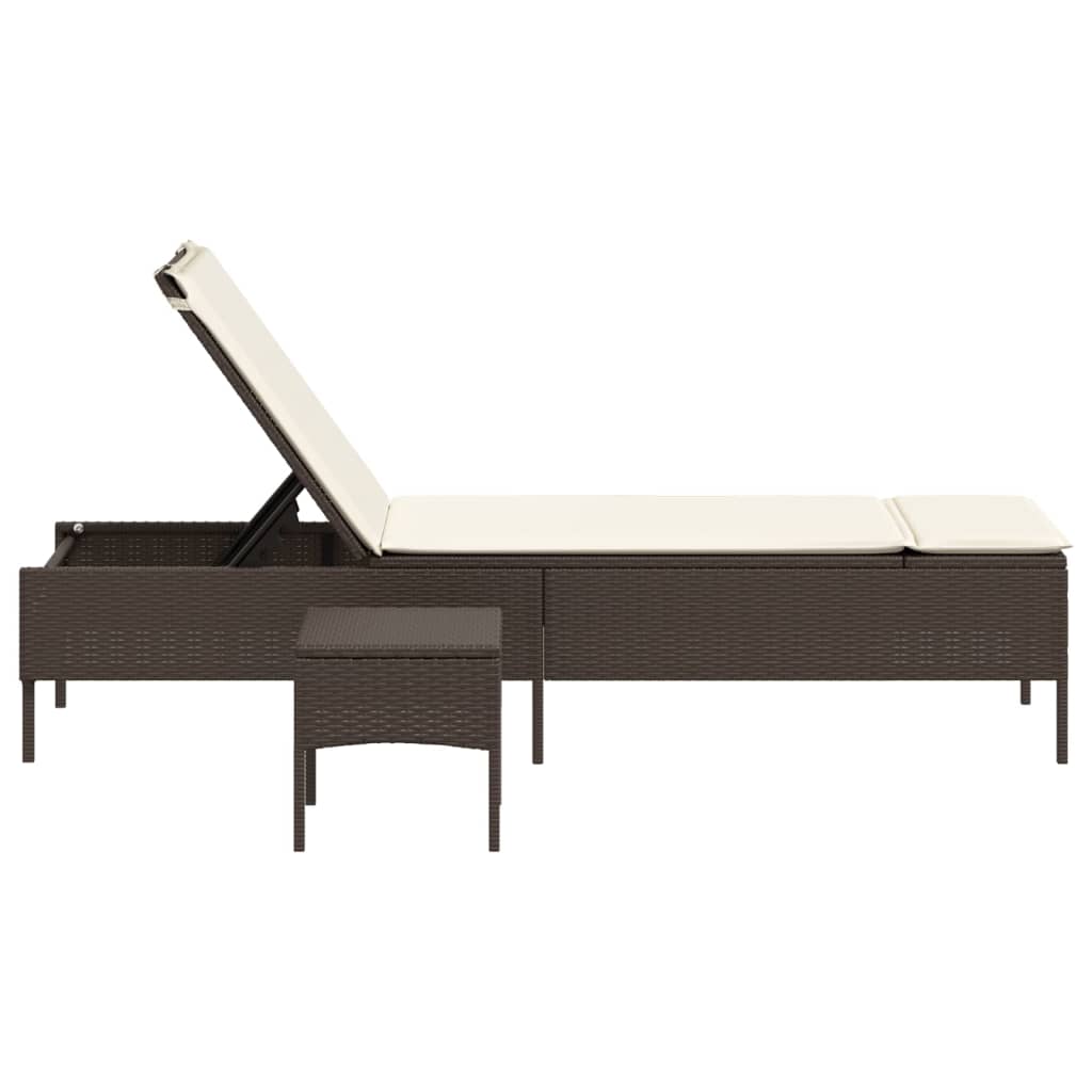 Ligbed met tafel en kussen poly rattan bruin is nu te koop bij PeponiXL, paradijselijk wonen!