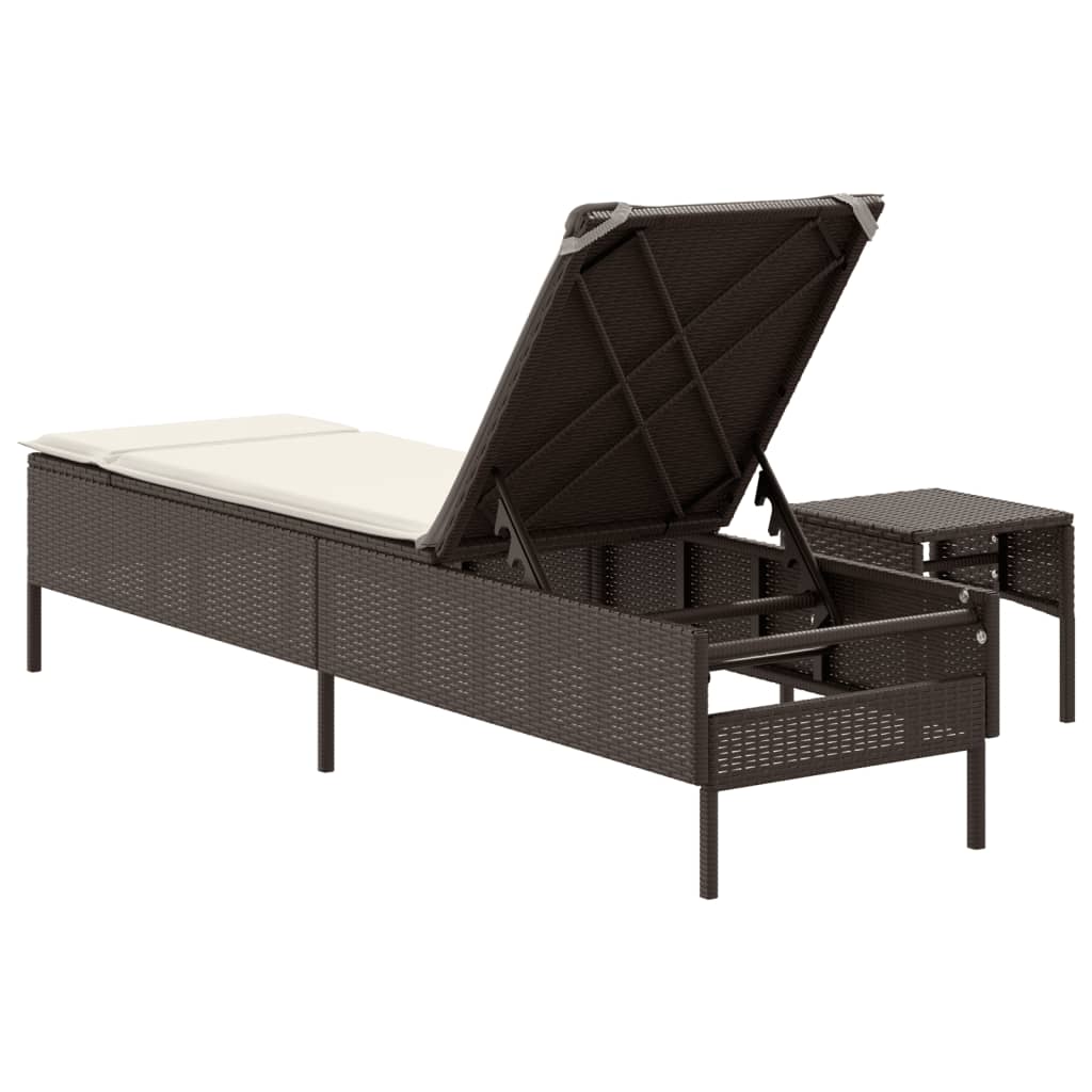 Ligbed met tafel en kussen poly rattan bruin is nu te koop bij PeponiXL, paradijselijk wonen!