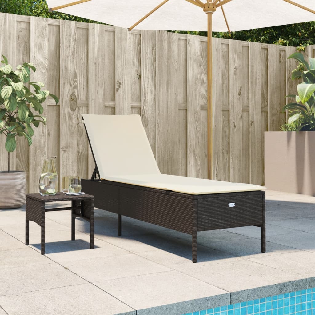 Ligbed met tafel en kussen poly rattan bruin is nu te koop bij PeponiXL, paradijselijk wonen!