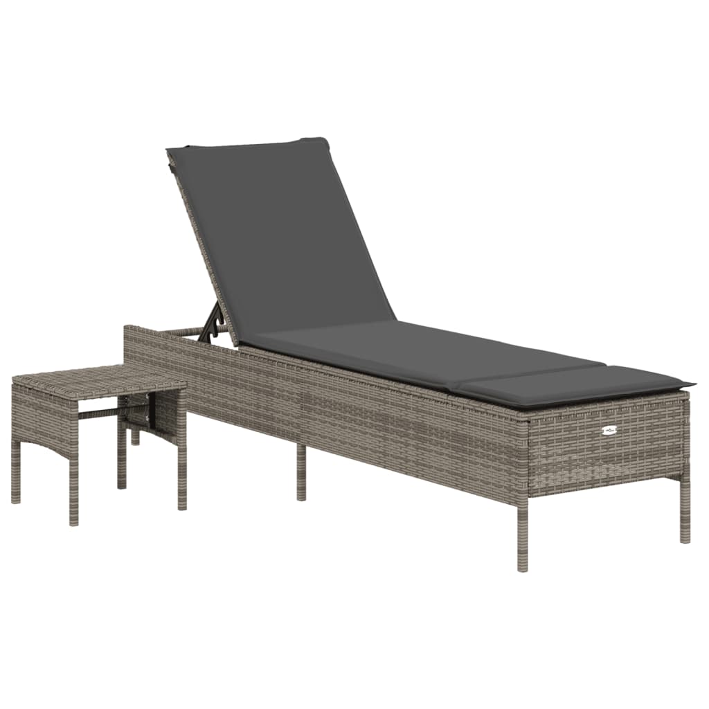 Ligbed met tafel en kussen poly rattan grijs is nu te koop bij PeponiXL, paradijselijk wonen!