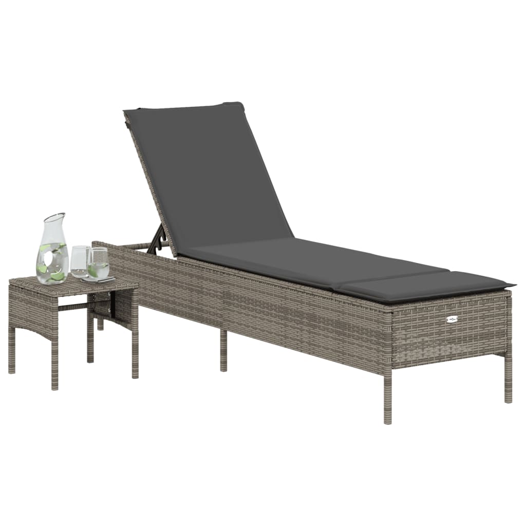 Ligbed met tafel en kussen poly rattan grijs is nu te koop bij PeponiXL, paradijselijk wonen!