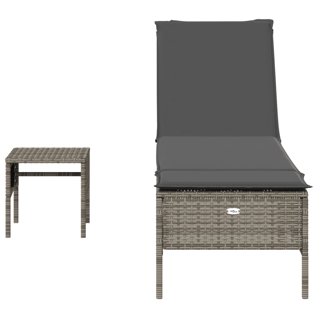 Ligbed met tafel en kussen poly rattan grijs is nu te koop bij PeponiXL, paradijselijk wonen!