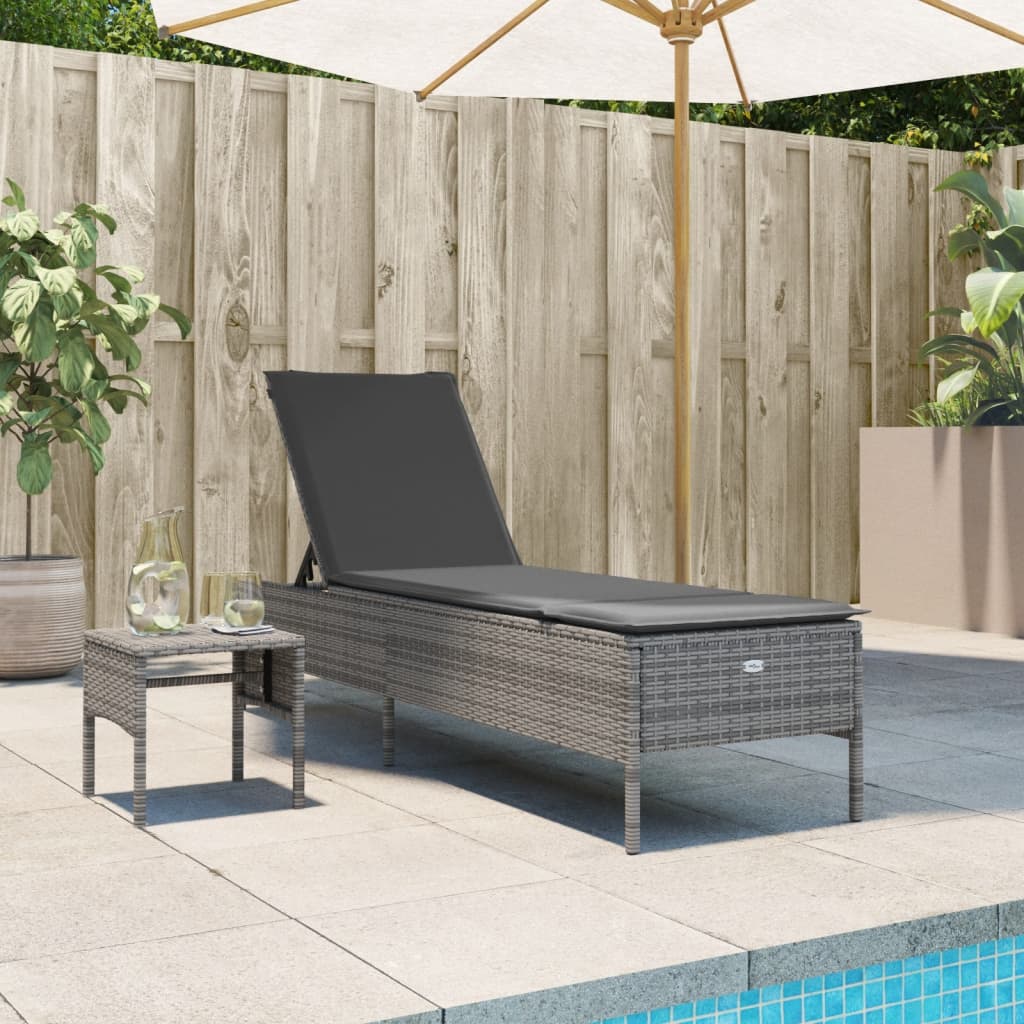 Ligbed met tafel en kussen poly rattan grijs is nu te koop bij PeponiXL, paradijselijk wonen!