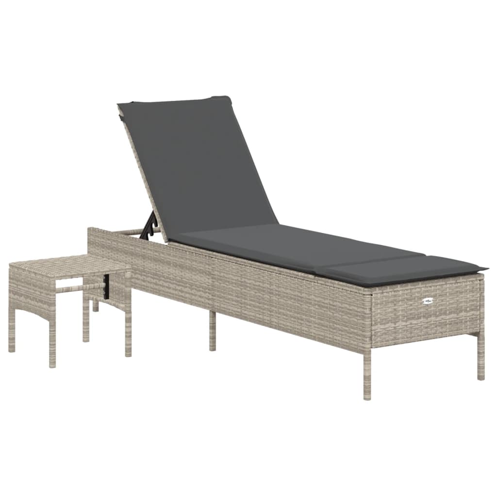 Ligbed met tafel en kussen poly rattan lichtgrijs is nu te koop bij PeponiXL, paradijselijk wonen!