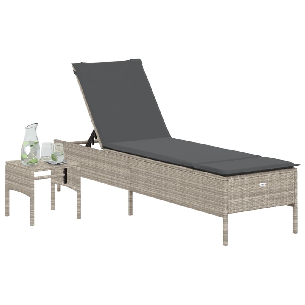 Ligbed met tafel en kussen poly rattan lichtgrijs is nu te koop bij PeponiXL, paradijselijk wonen!