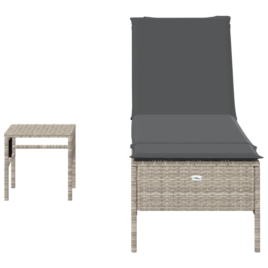 Ligbed met tafel en kussen poly rattan lichtgrijs is nu te koop bij PeponiXL, paradijselijk wonen!
