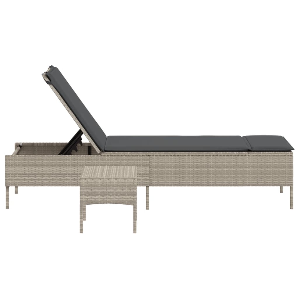 Ligbed met tafel en kussen poly rattan lichtgrijs is nu te koop bij PeponiXL, paradijselijk wonen!