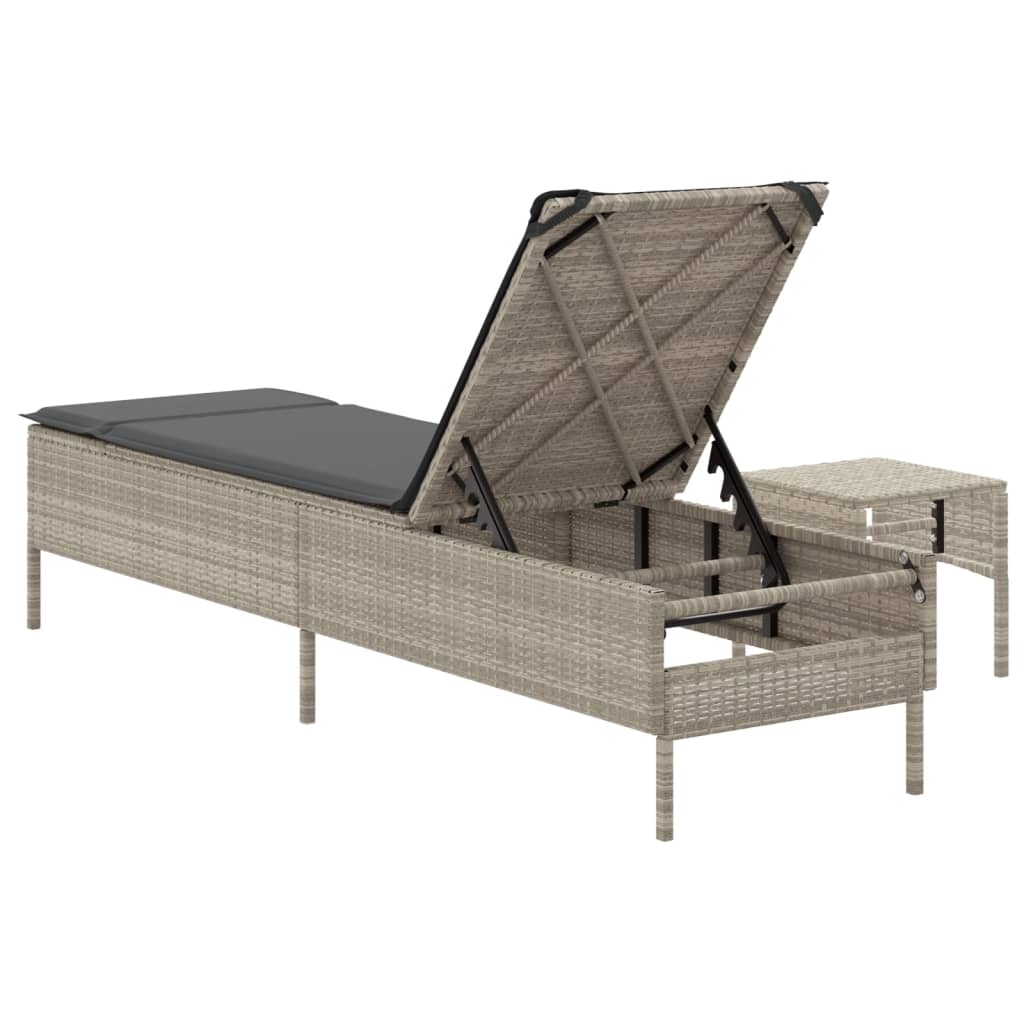 Ligbed met tafel en kussen poly rattan lichtgrijs is nu te koop bij PeponiXL, paradijselijk wonen!