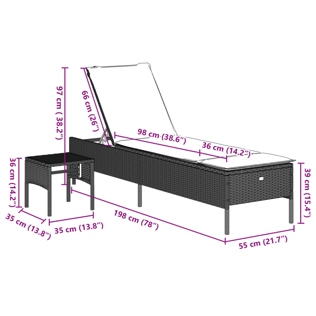 Ligbed met tafel en kussen poly rattan lichtgrijs is nu te koop bij PeponiXL, paradijselijk wonen!
