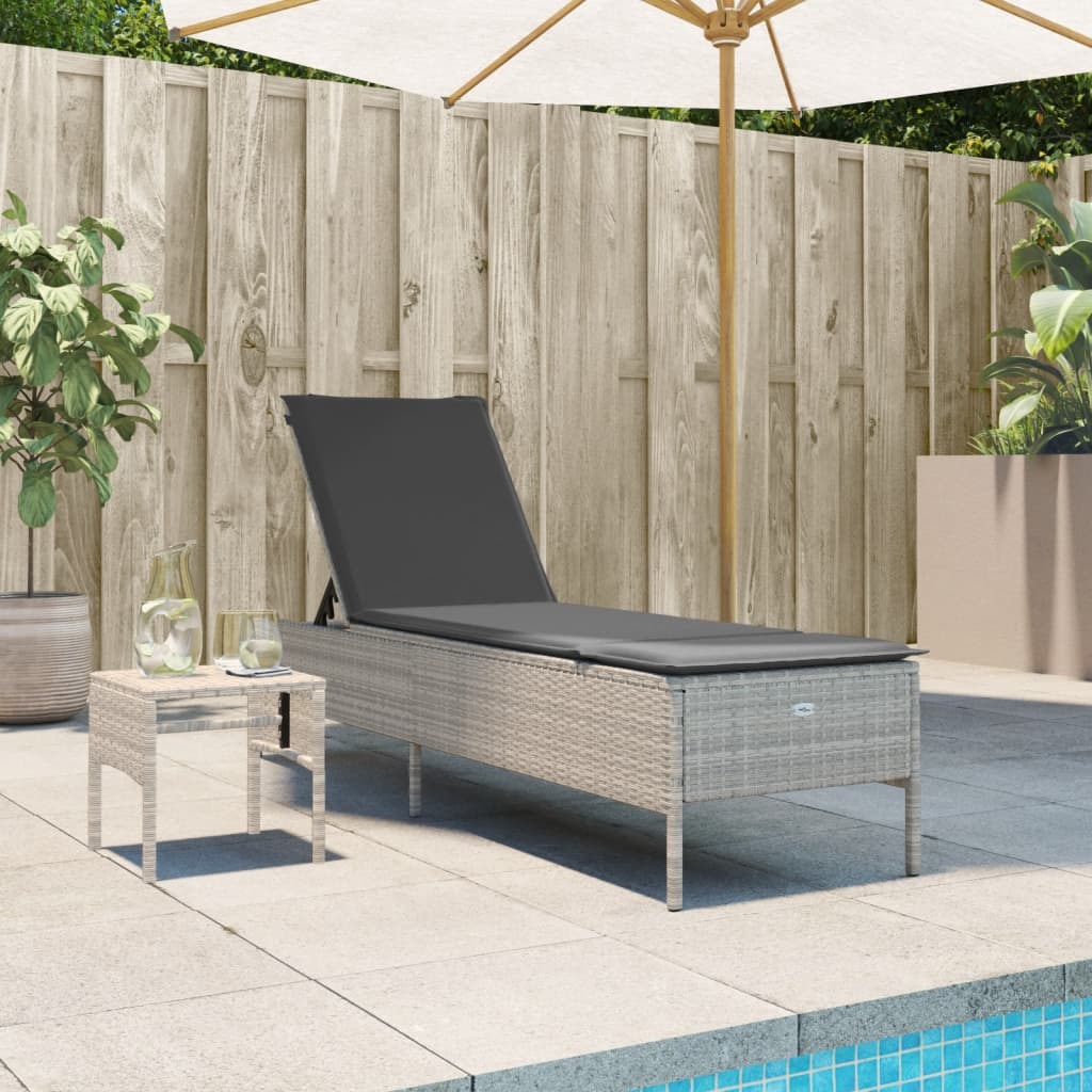 Ligbed met tafel en kussen poly rattan lichtgrijs is nu te koop bij PeponiXL, paradijselijk wonen!