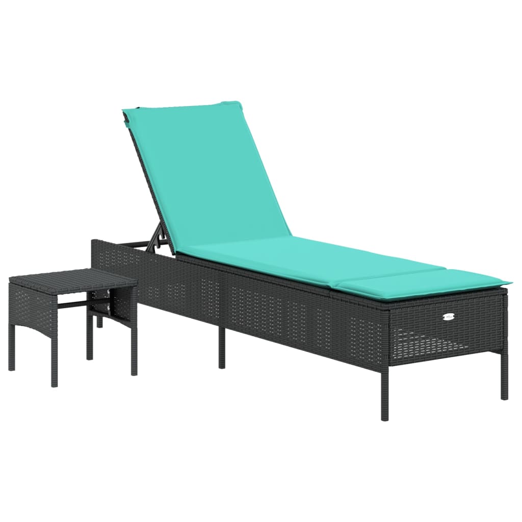Ligstoel met tafel en kussen, zwart polyrotan is nu te koop bij PeponiXL, paradijselijk wonen!