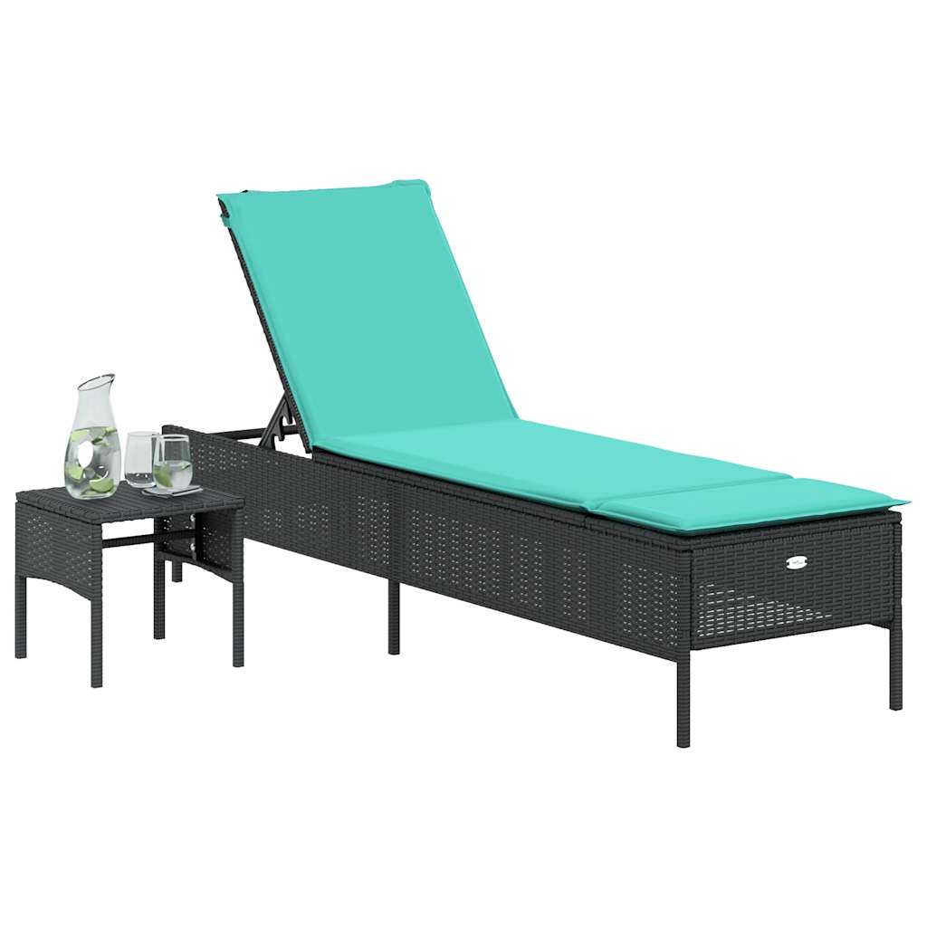 Ligstoel met tafel en kussen, zwart polyrotan is nu te koop bij PeponiXL, paradijselijk wonen!