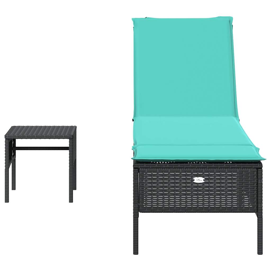 Ligstoel met tafel en kussen, zwart polyrotan is nu te koop bij PeponiXL, paradijselijk wonen!