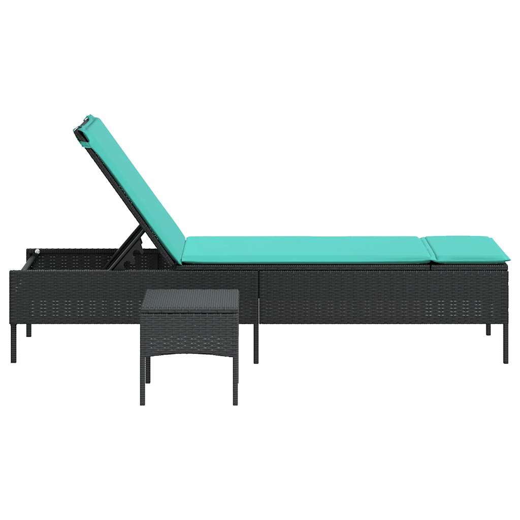 Ligstoel met tafel en kussen, zwart polyrotan is nu te koop bij PeponiXL, paradijselijk wonen!