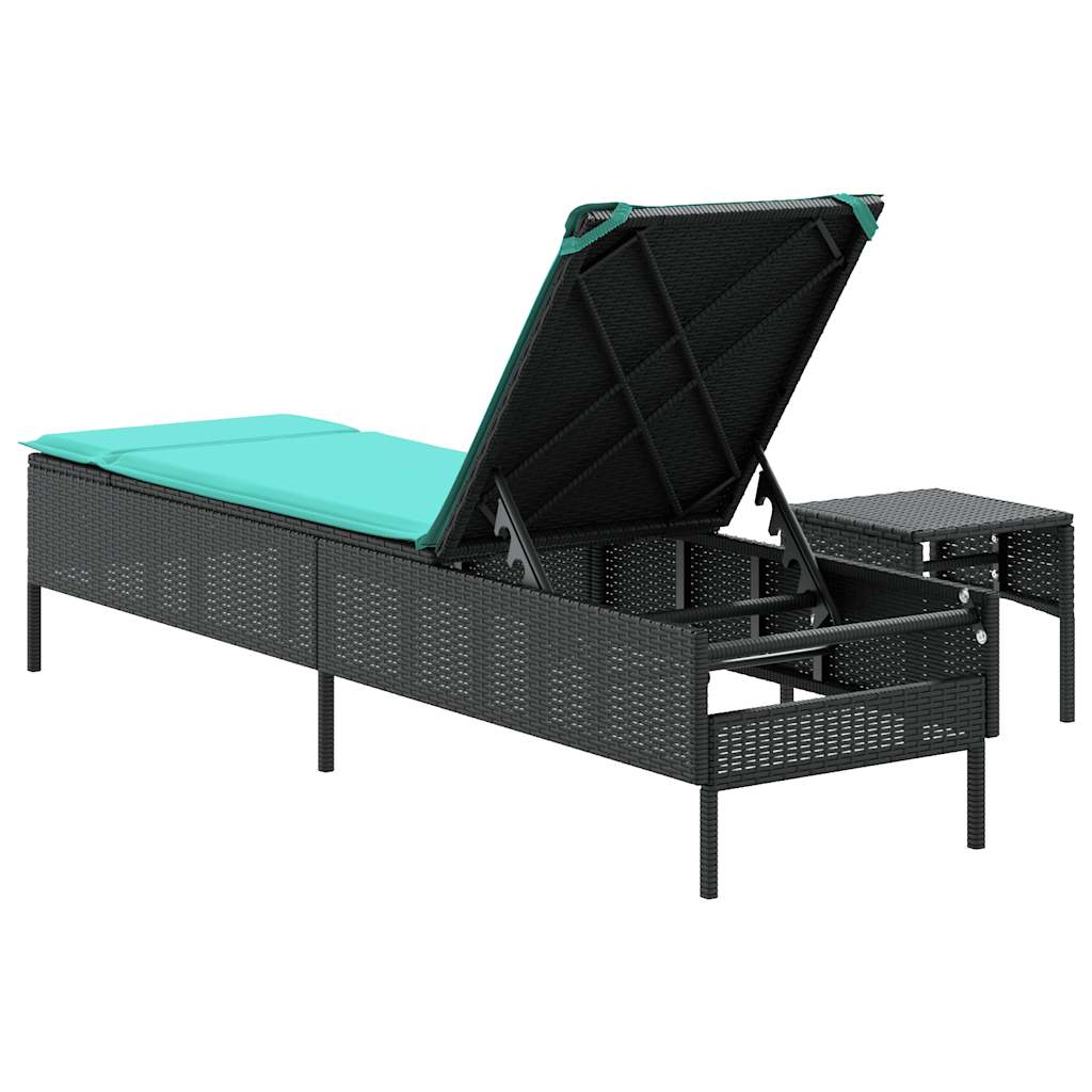 Ligstoel met tafel en kussen, zwart polyrotan is nu te koop bij PeponiXL, paradijselijk wonen!