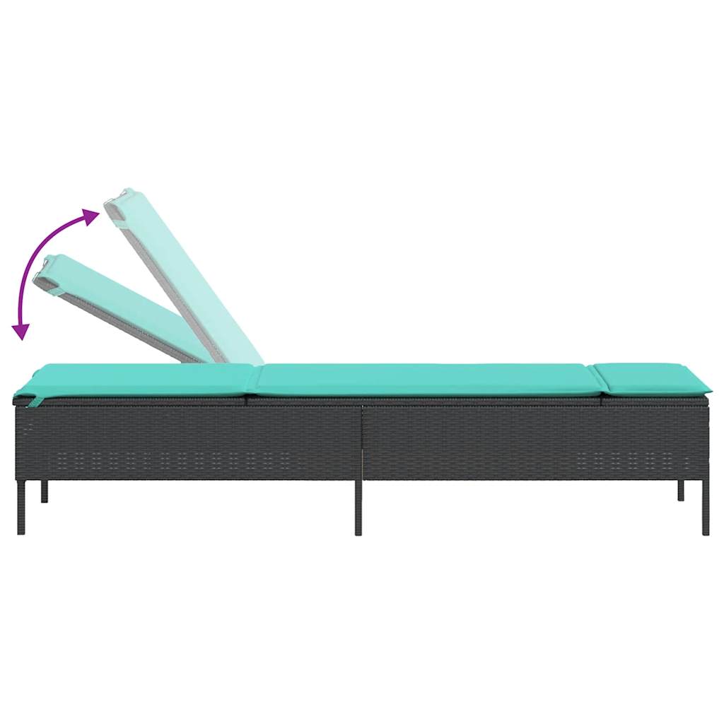 Ligstoel met tafel en kussen, zwart polyrotan is nu te koop bij PeponiXL, paradijselijk wonen!