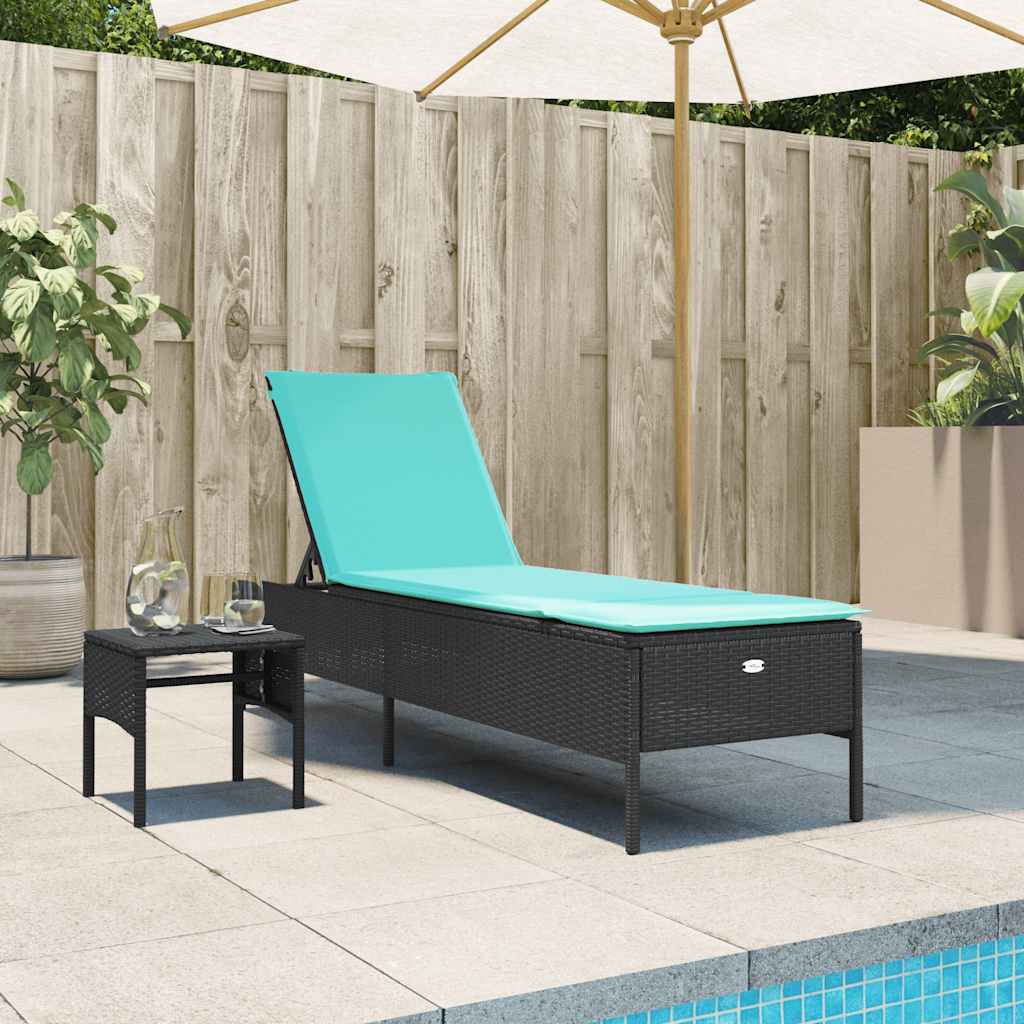 Ligstoel met tafel en kussen, zwart polyrotan is nu te koop bij PeponiXL, paradijselijk wonen!