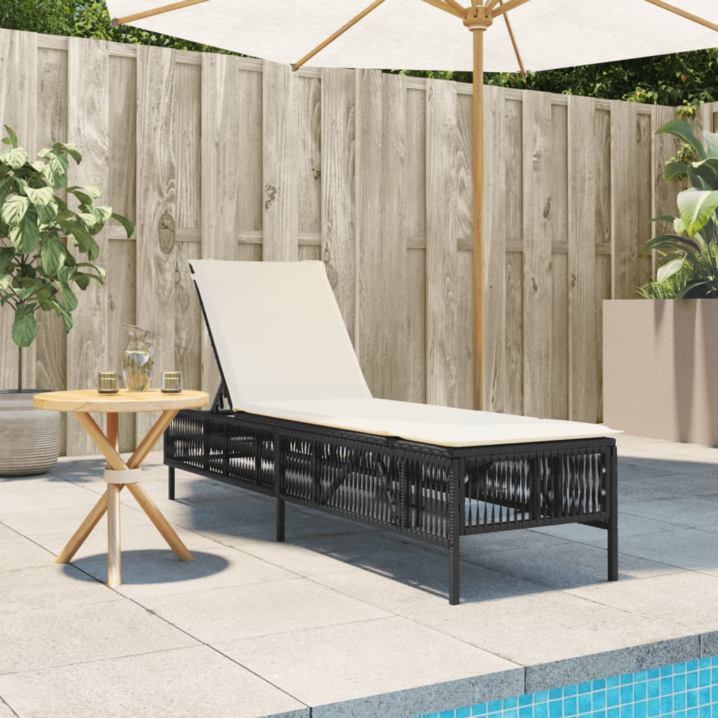 Ligbed met kussen poly rattan zwart is nu te koop bij PeponiXL, paradijselijk wonen!