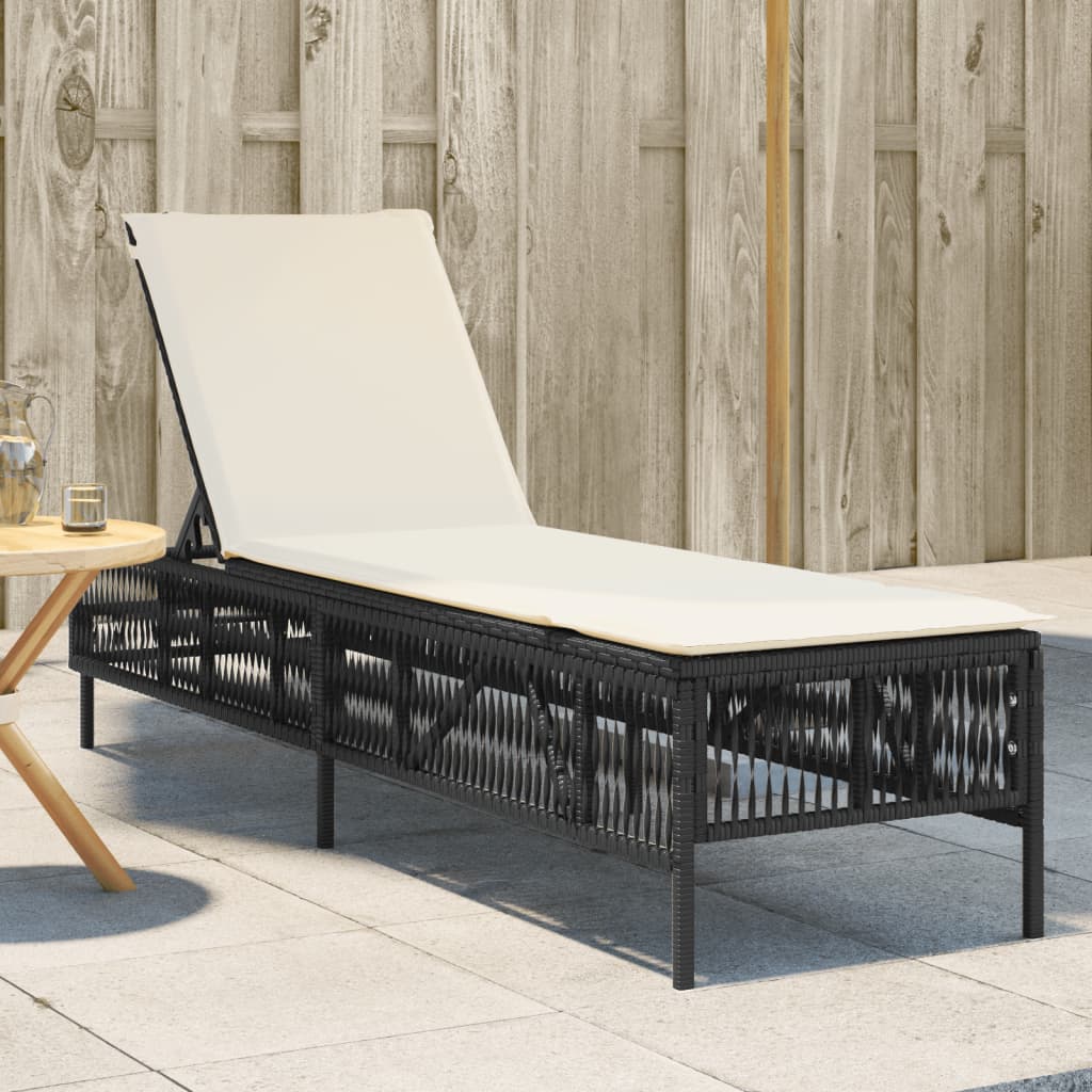 Ligbed met kussen poly rattan zwart is nu te koop bij PeponiXL, paradijselijk wonen!