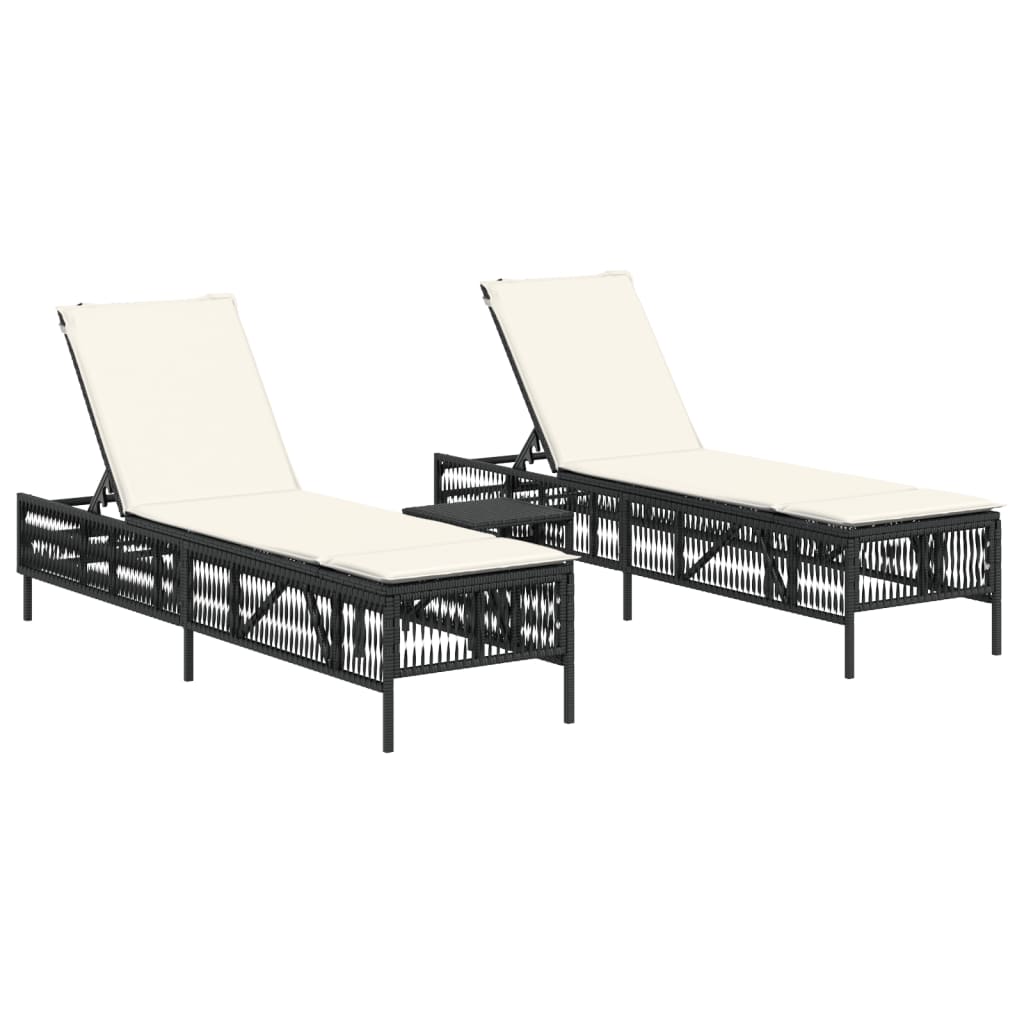 Ligbedden 2 st met tafel poly rattan zwart is nu te koop bij PeponiXL, paradijselijk wonen!