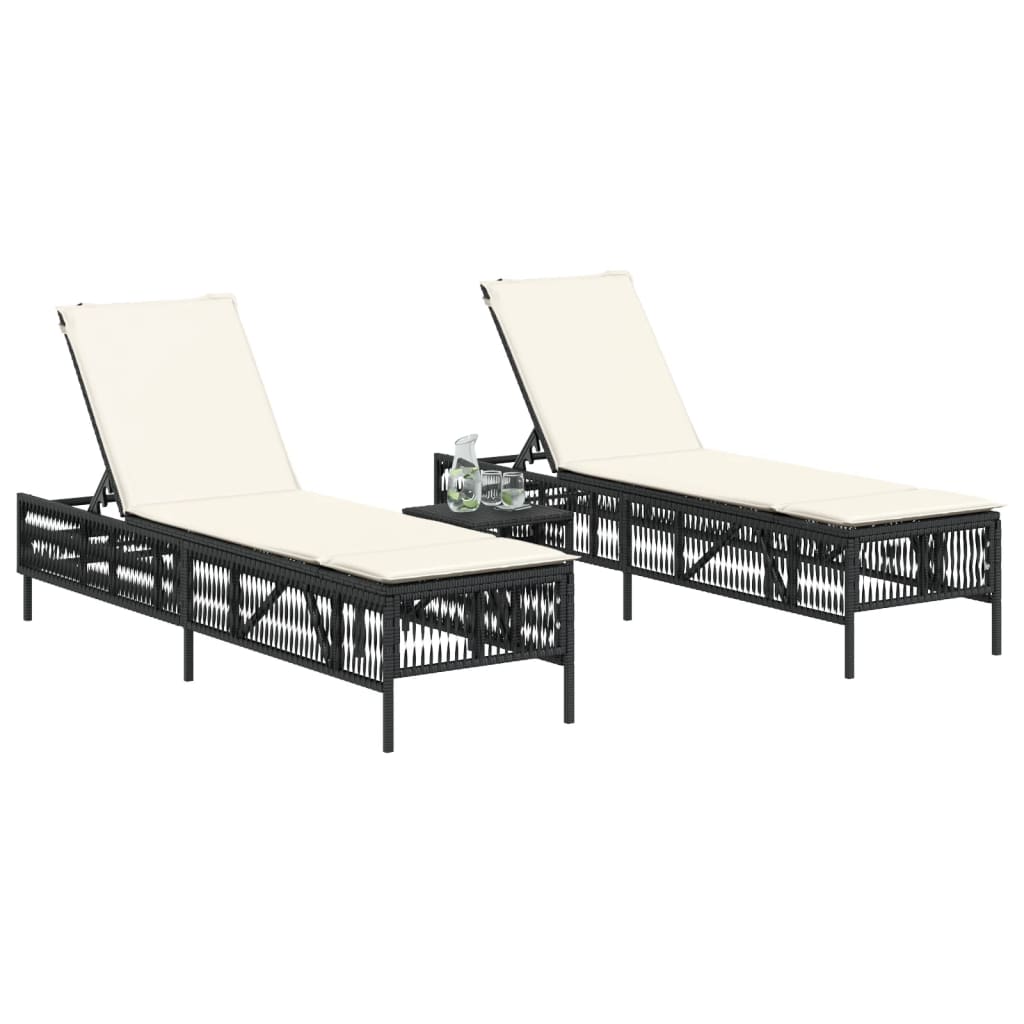 Ligbedden 2 st met tafel poly rattan zwart is nu te koop bij PeponiXL, paradijselijk wonen!