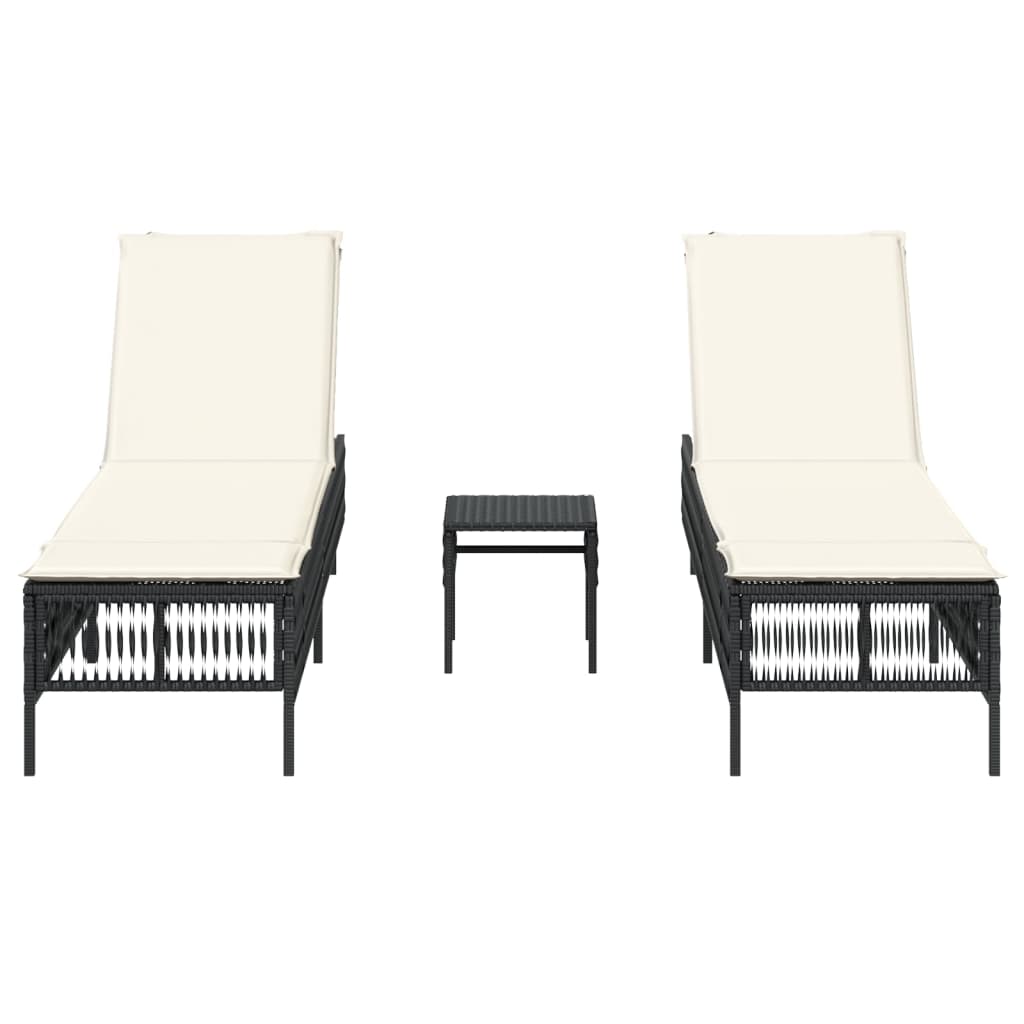 Ligbedden 2 st met tafel poly rattan zwart is nu te koop bij PeponiXL, paradijselijk wonen!