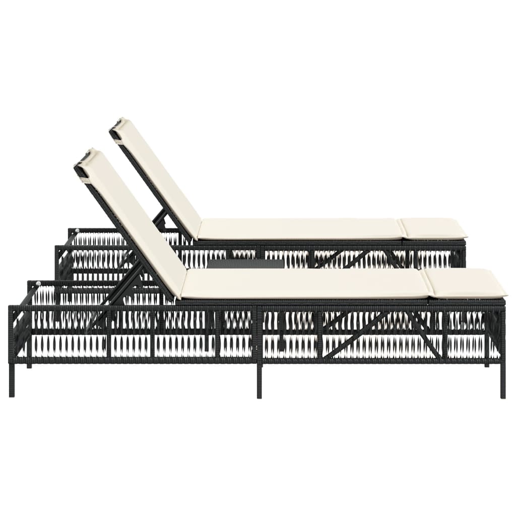 Ligbedden 2 st met tafel poly rattan zwart is nu te koop bij PeponiXL, paradijselijk wonen!