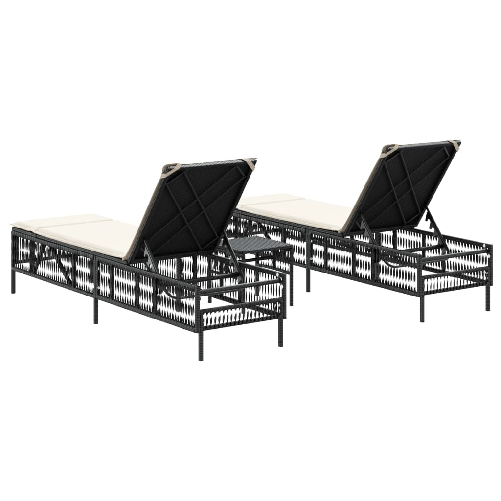 Ligbedden 2 st met tafel poly rattan zwart is nu te koop bij PeponiXL, paradijselijk wonen!