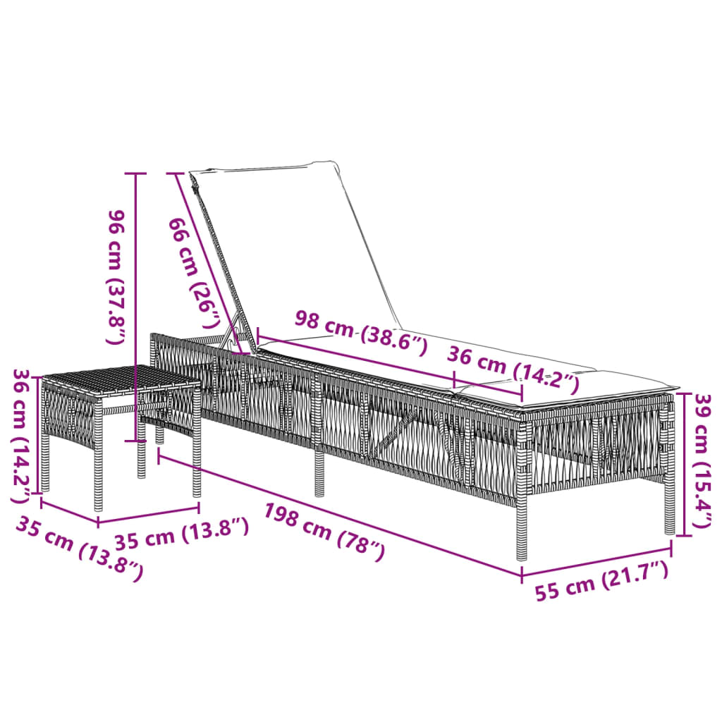 Ligbedden 2 st met tafel poly rattan zwart is nu te koop bij PeponiXL, paradijselijk wonen!