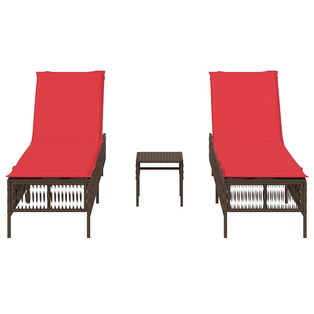 Ligstoelen 2 stuks met tafel Bruin Poly Rotan is nu te koop bij PeponiXL, paradijselijk wonen!