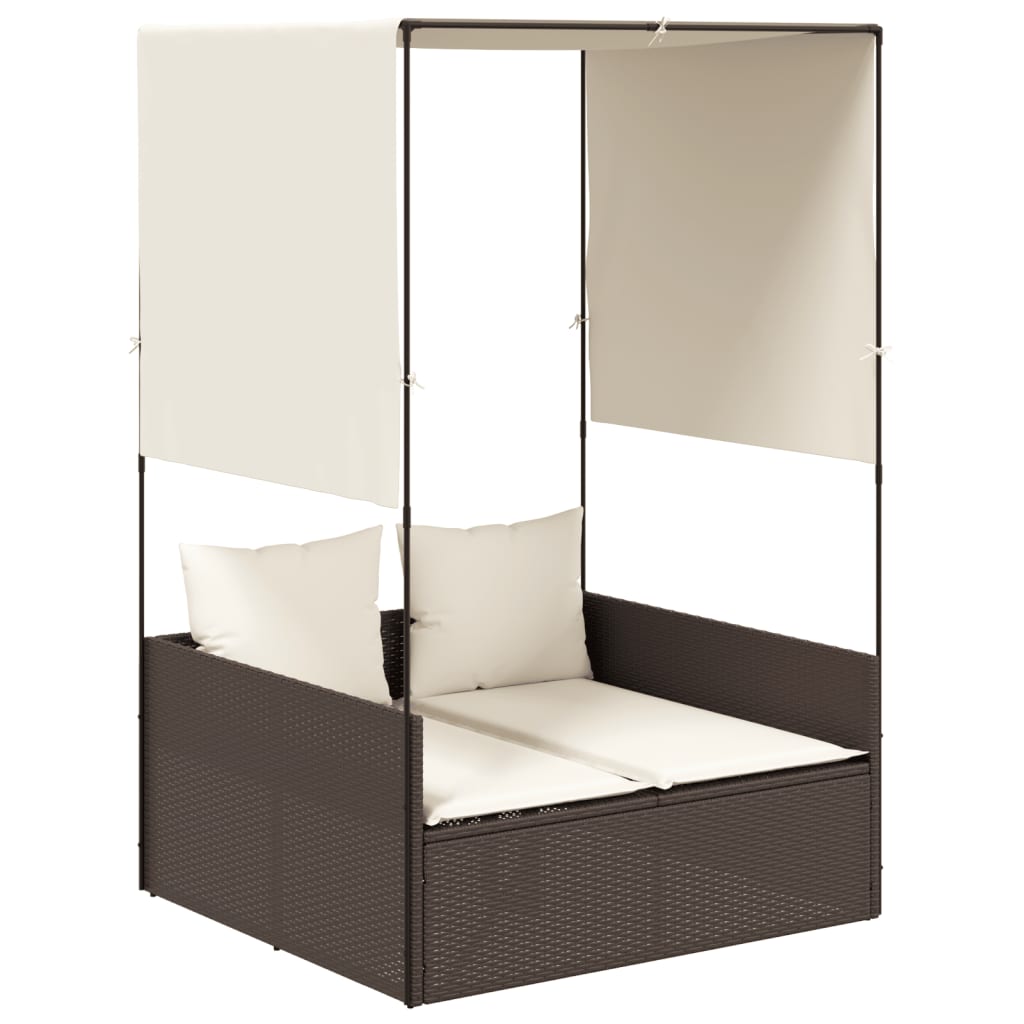 Ligbed tweepersoons met dak en gordijn poly rattan bruin is nu te koop bij PeponiXL, paradijselijk wonen!