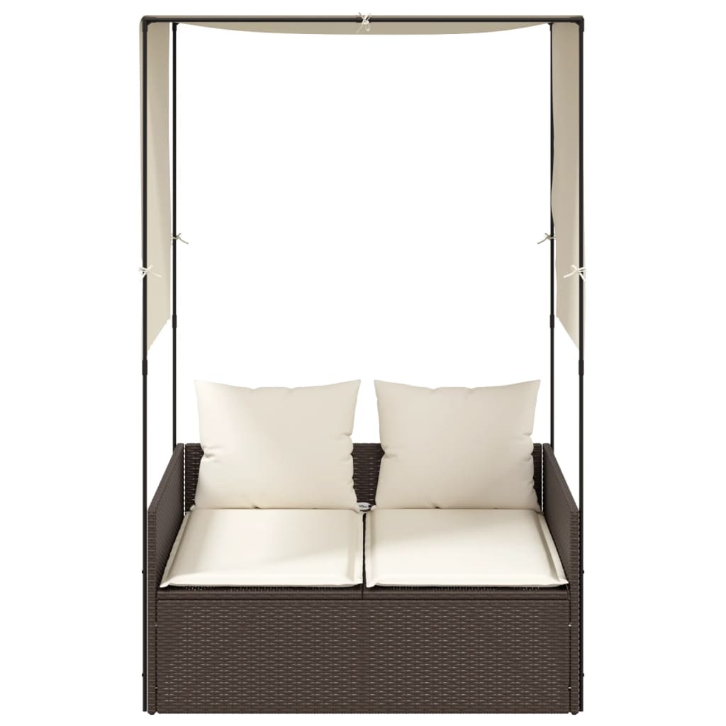 Ligbed tweepersoons met dak en gordijn poly rattan bruin is nu te koop bij PeponiXL, paradijselijk wonen!