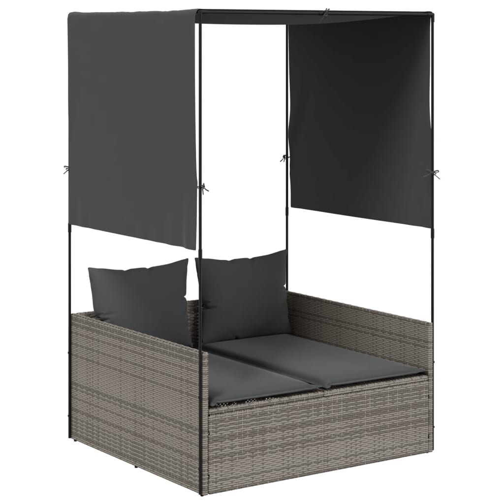 Ligbed tweepersoons met dak en gordijn poly rattan grijs is nu te koop bij PeponiXL, paradijselijk wonen!