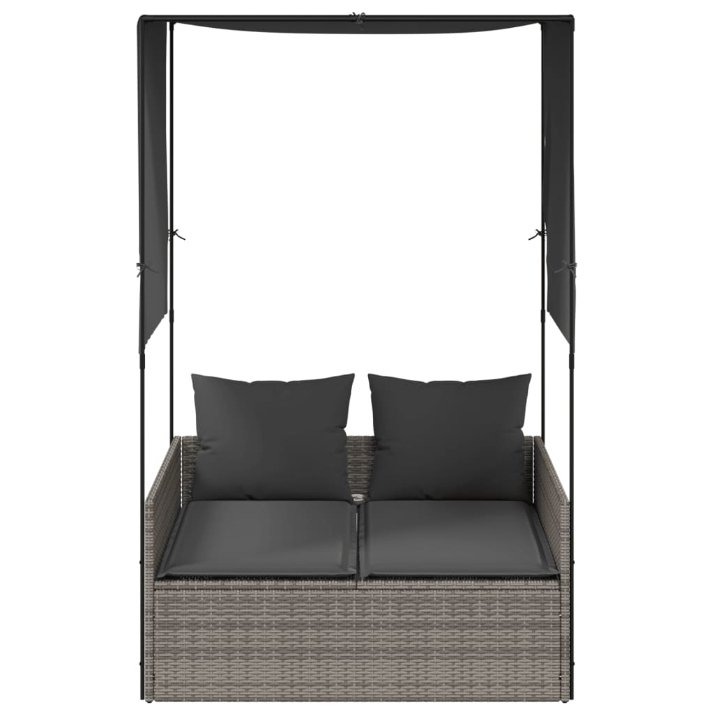 Ligbed tweepersoons met dak en gordijn poly rattan grijs is nu te koop bij PeponiXL, paradijselijk wonen!