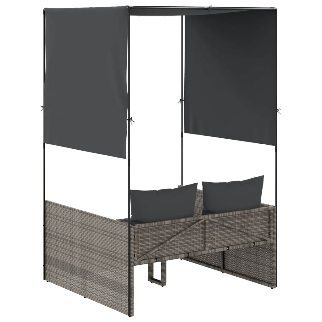Ligbed tweepersoons met dak en gordijn poly rattan grijs is nu te koop bij PeponiXL, paradijselijk wonen!