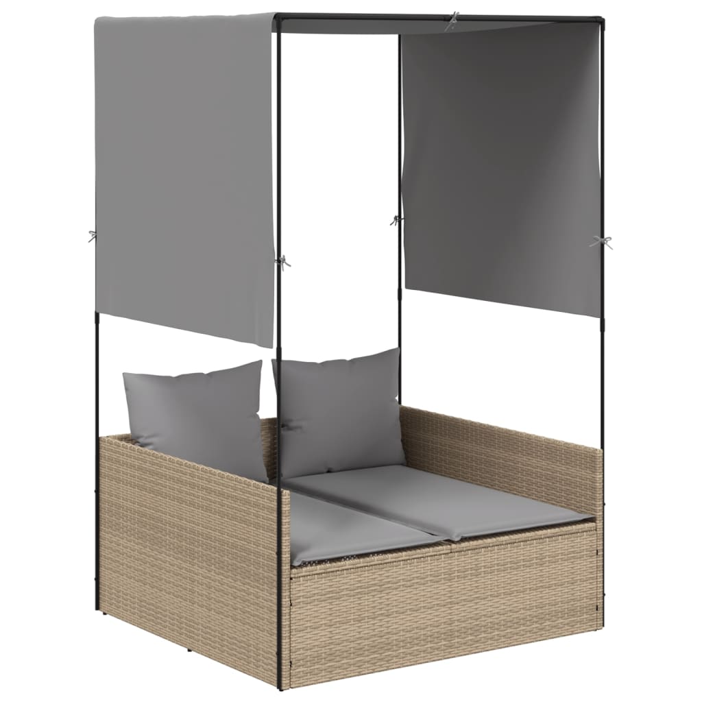Ligbed tweepersoons met dak en gordijn poly rattan beige is nu te koop bij PeponiXL, paradijselijk wonen!