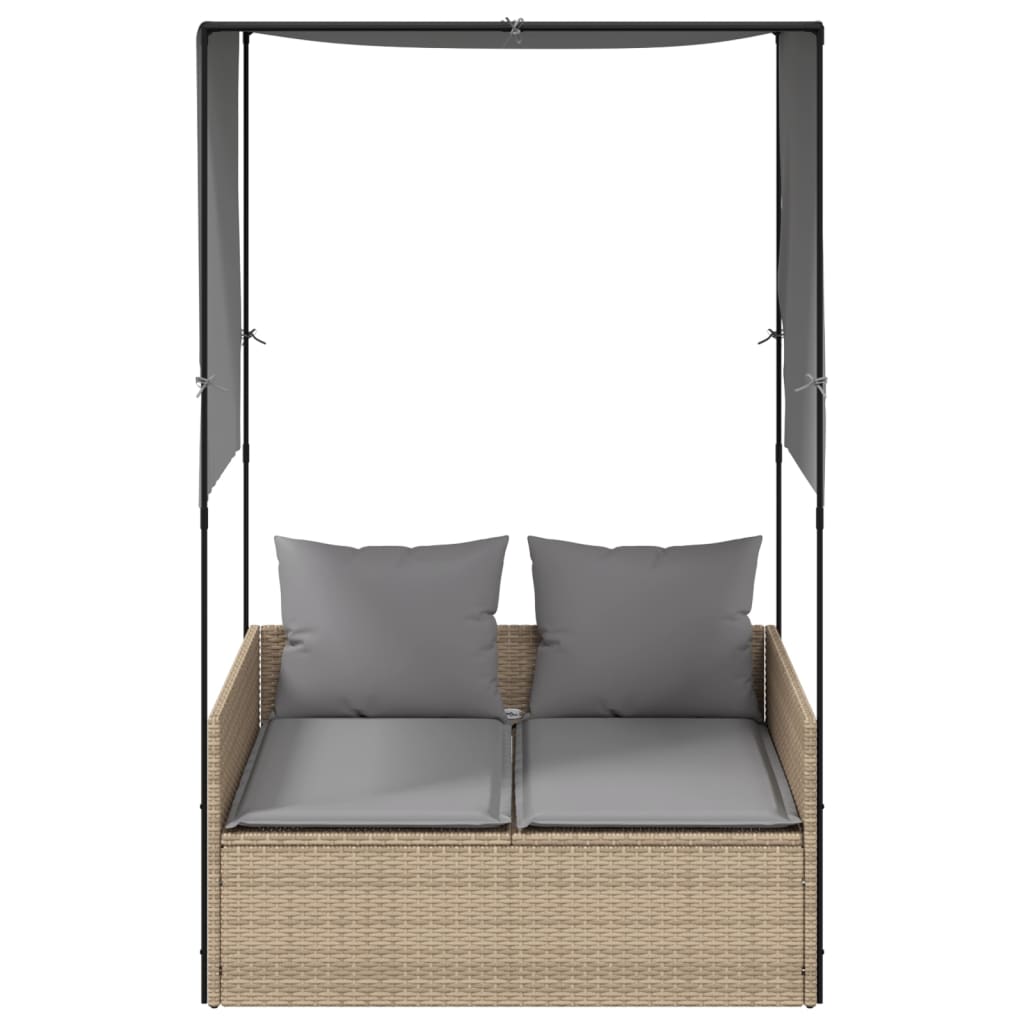Ligbed tweepersoons met dak en gordijn poly rattan beige is nu te koop bij PeponiXL, paradijselijk wonen!