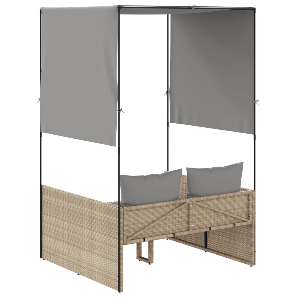 Ligbed tweepersoons met dak en gordijn poly rattan beige is nu te koop bij PeponiXL, paradijselijk wonen!