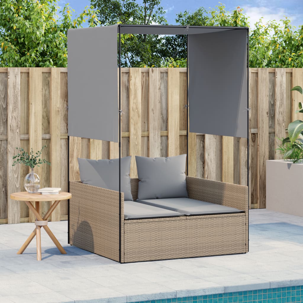 Ligbed tweepersoons met dak en gordijn poly rattan beige is nu te koop bij PeponiXL, paradijselijk wonen!