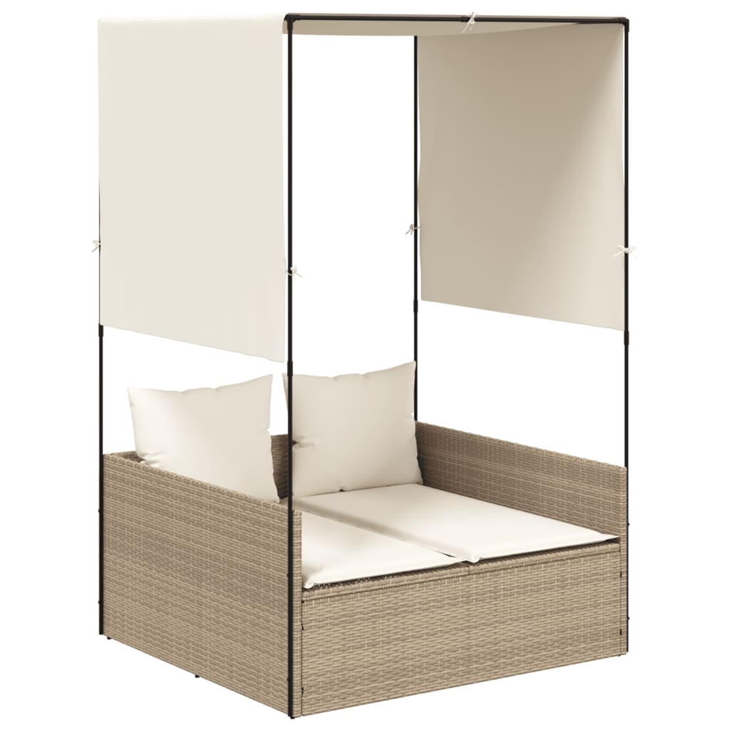 Ligbed tweepersoons met dak en gordijn poly rattan beige is nu te koop bij PeponiXL, paradijselijk wonen!