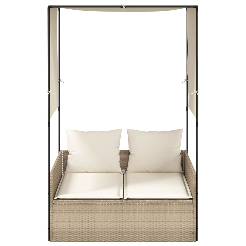 Ligbed tweepersoons met dak en gordijn poly rattan beige is nu te koop bij PeponiXL, paradijselijk wonen!