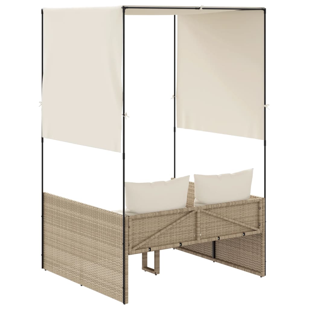 Ligbed tweepersoons met dak en gordijn poly rattan beige is nu te koop bij PeponiXL, paradijselijk wonen!