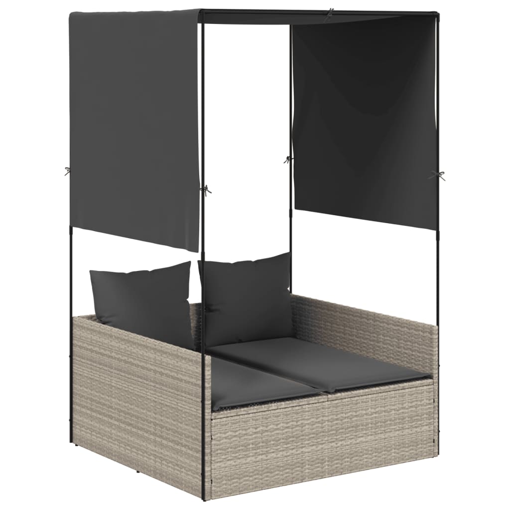 Ligbed tweepersoons met dak en gordijn poly rattan lichtgrijs is nu te koop bij PeponiXL, paradijselijk wonen!