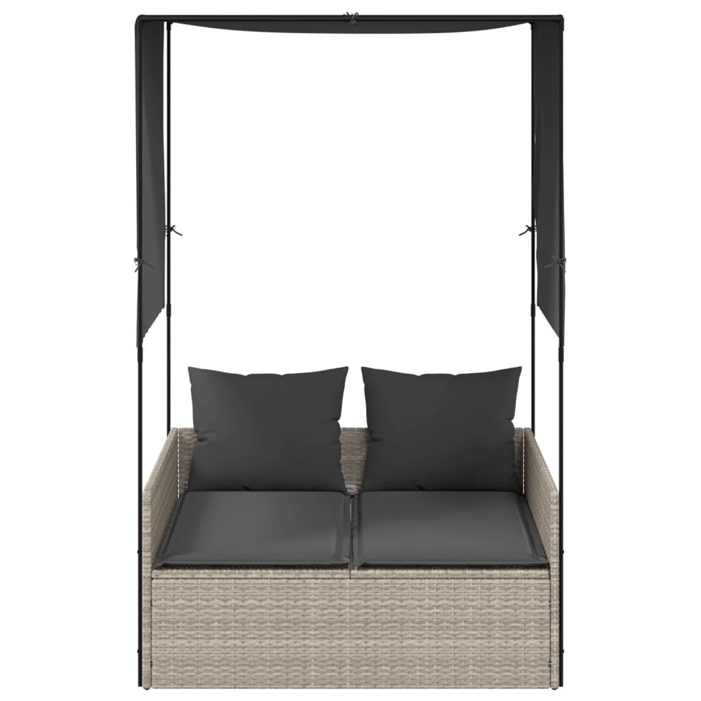 Ligbed tweepersoons met dak en gordijn poly rattan lichtgrijs is nu te koop bij PeponiXL, paradijselijk wonen!
