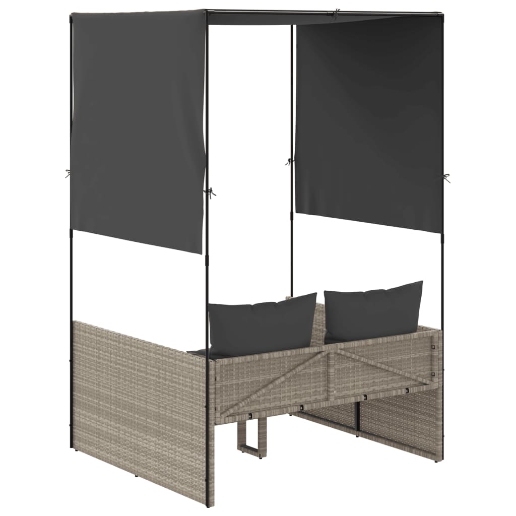 Ligbed tweepersoons met dak en gordijn poly rattan lichtgrijs is nu te koop bij PeponiXL, paradijselijk wonen!